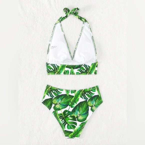 Tropical Print Halter Bikini Swimsuit - Picture 6 of 8